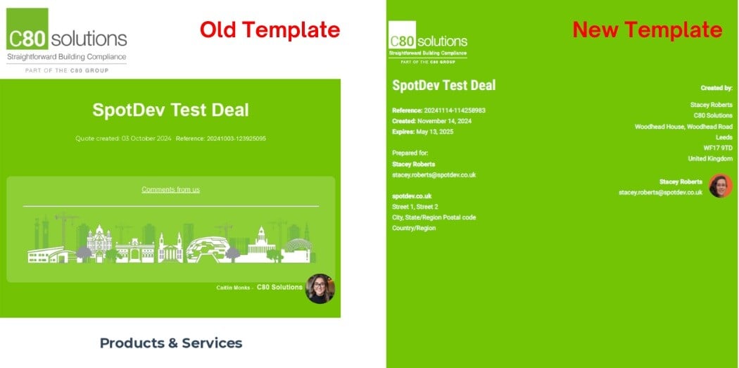 SpotDev re-designed C80's sales quote template